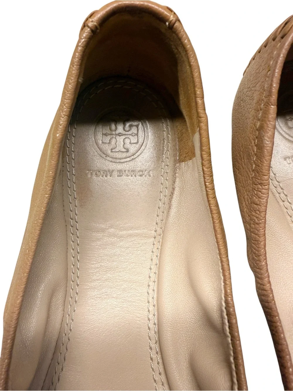 Tory Burch Brown Leather Logo Round-Toe Ballet Flats